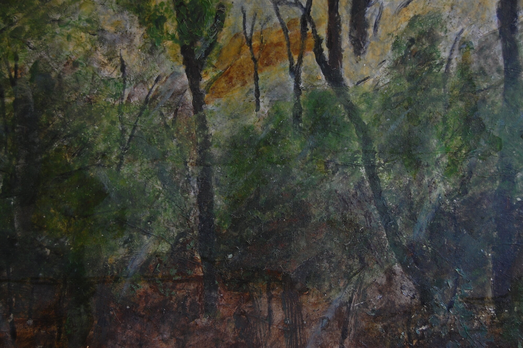 Detailansicht: Malerei, 120 x 60 cm, Papier, Öl, Acryl auf Holzplatte