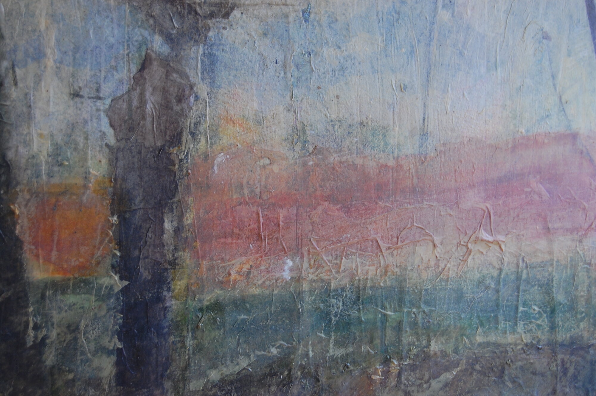 Detailansicht: Malerei, 120 x 60 cm, Papier, Öl, Acryl auf Holzplatte
